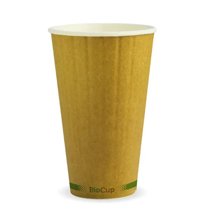 BCK-16DW-GS-V2 Biopak 460ml / 16oz (90mm) Kraft Green Stripe Double Wall BioCup