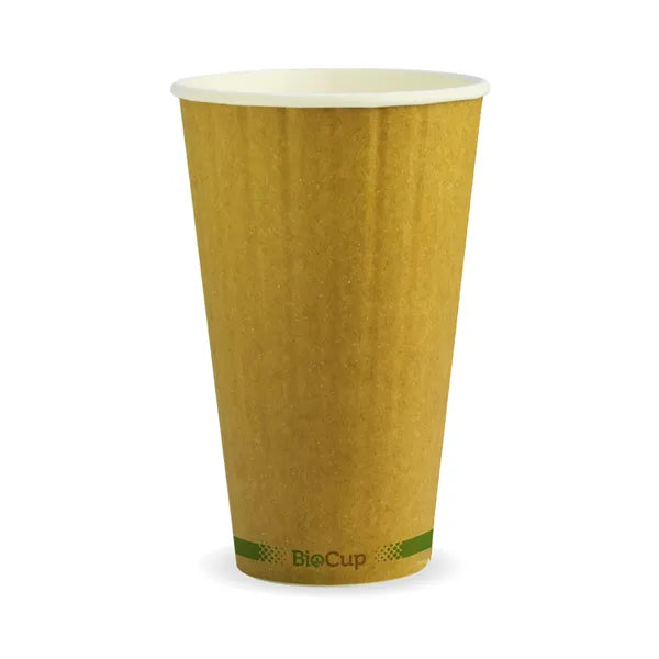 BCK-16DW-GS-V2 Biopak 460ml / 16oz (90mm) Kraft Green Stripe Double Wall BioCup