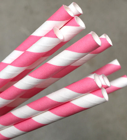 Eco Paper Straw - Regular Pink/White