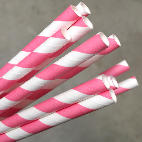 Eco Paper Straw - Regular Pink/White
