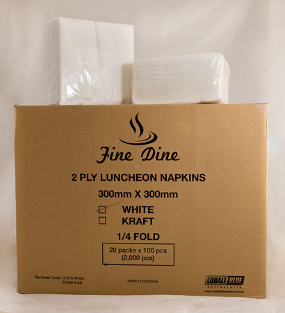 Napkins -  2ply Lunch 1/4 Fold White