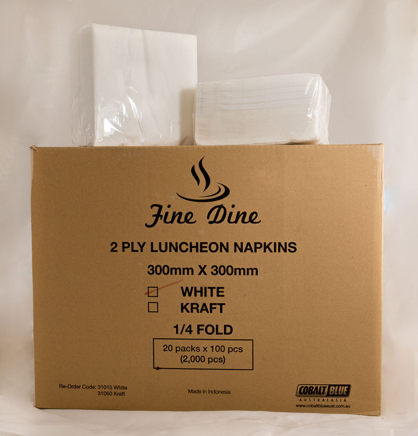 Napkins -  2ply Lunch 1/4 Fold White